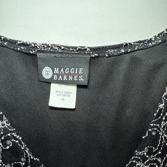 Maggie Barnes Plus Womens 2X Black White Lace Sparkle Tunic Blouse Elegant EUC - Picture 2 of 14